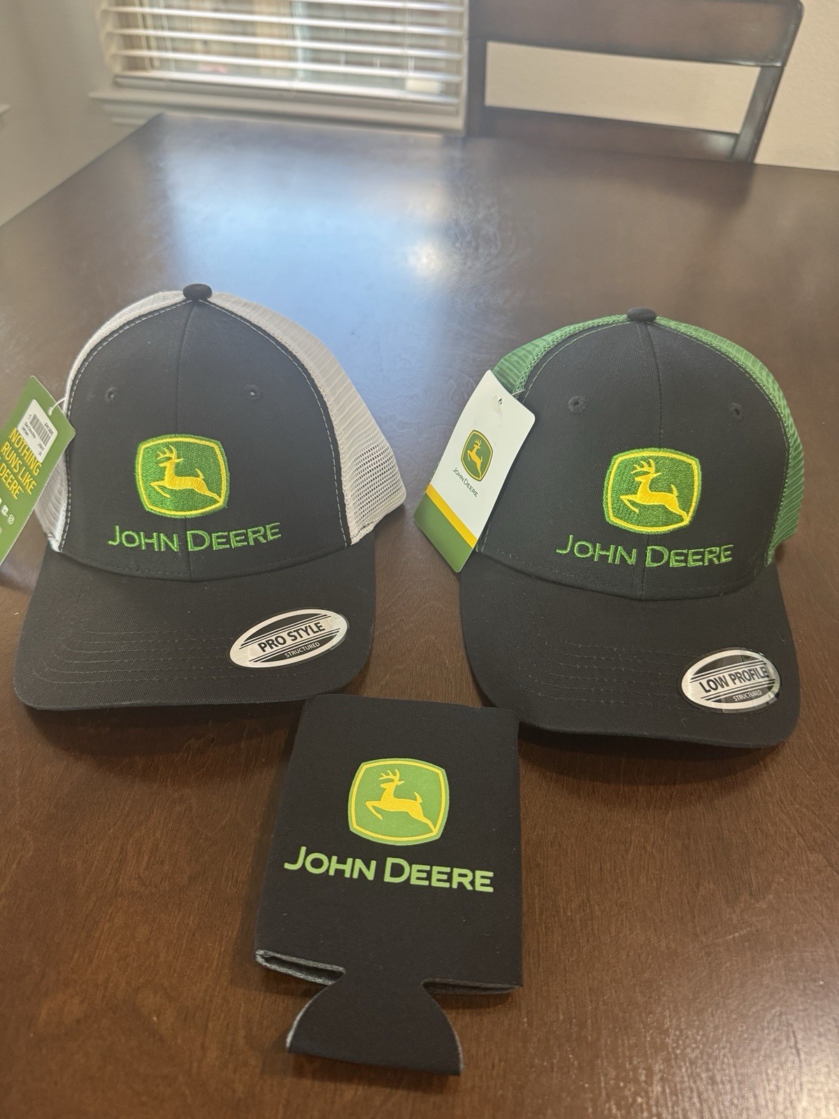 (2) John Deere Black, Green & White Snapback Hat with Embroidered Logo Mesh Back