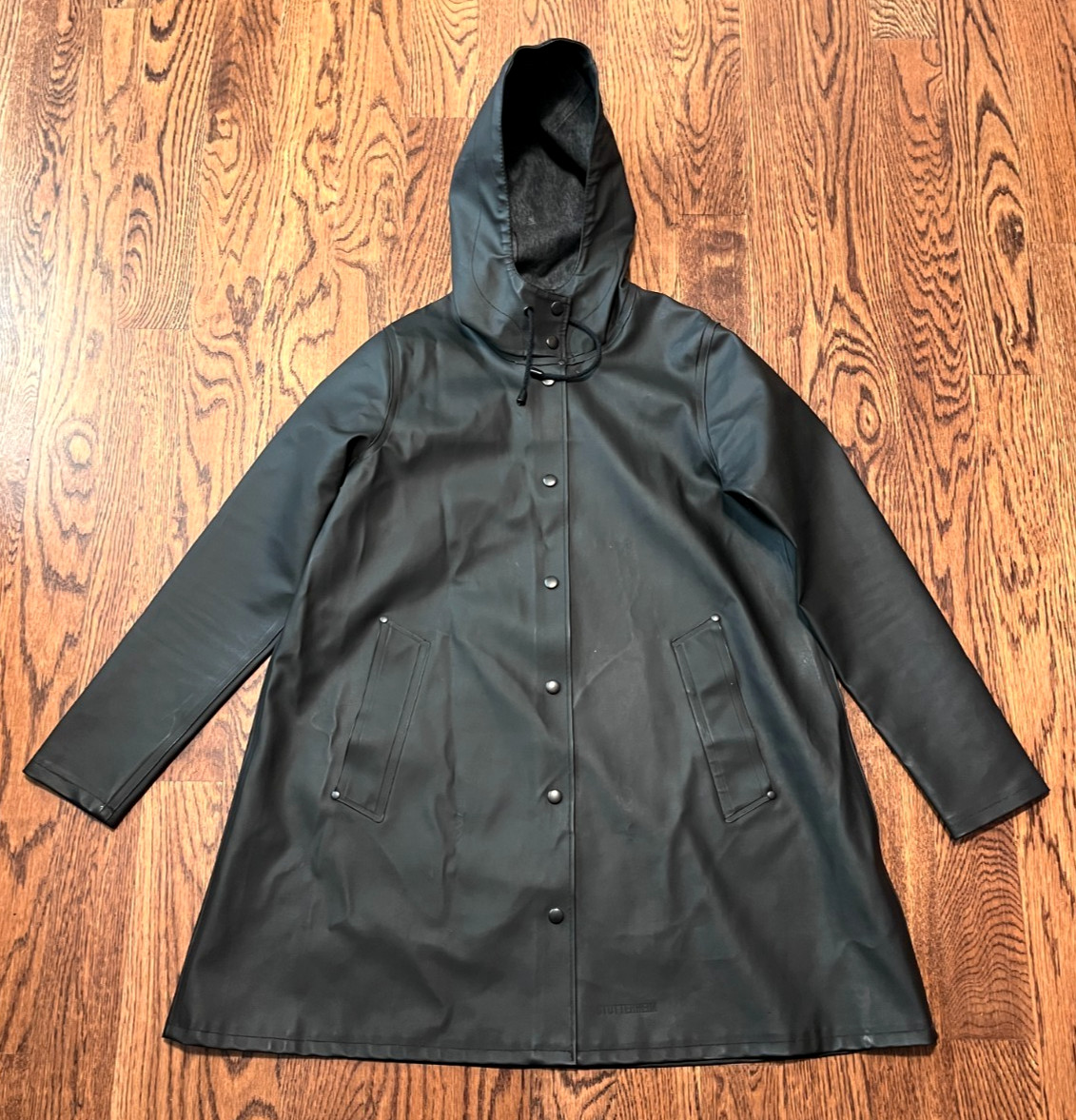Stutterheim Mosebacke Jacket Womens Size Medium Raincoat Black Snap Hooded