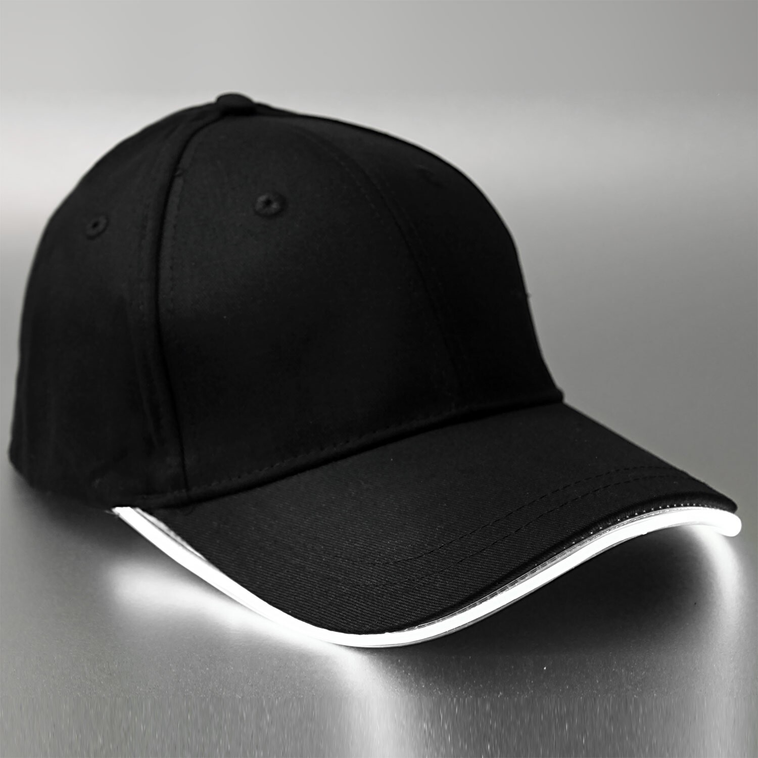 White LED Light Black Baseball Cap Hat Glow Brim Night Party Adjustable -Running