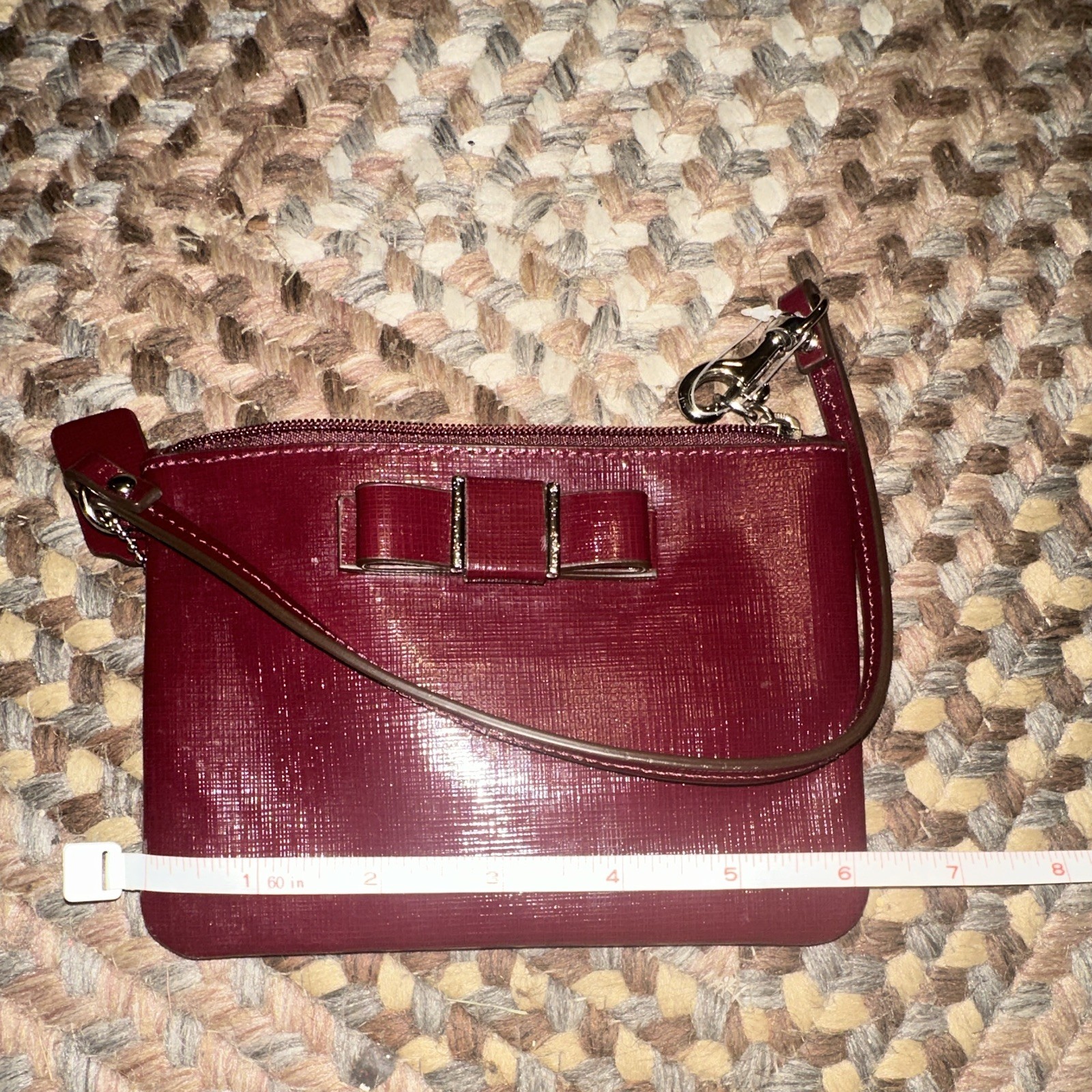 Coach Burgundy Solid Wristlet Pouch w/ Bow Accent, Zipper & Wrist Strap