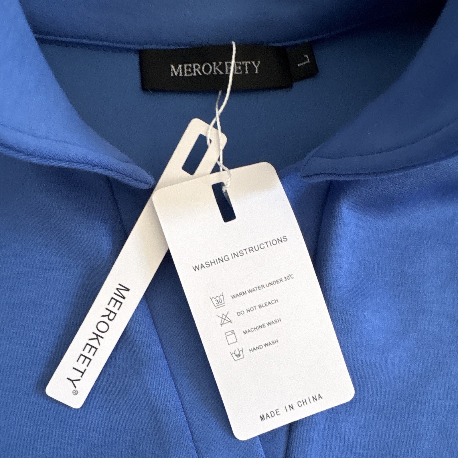 MEROKEETY NWT Blue Mock Neck Pullover Sweatshirt Long Sleeve Womens L Comfy