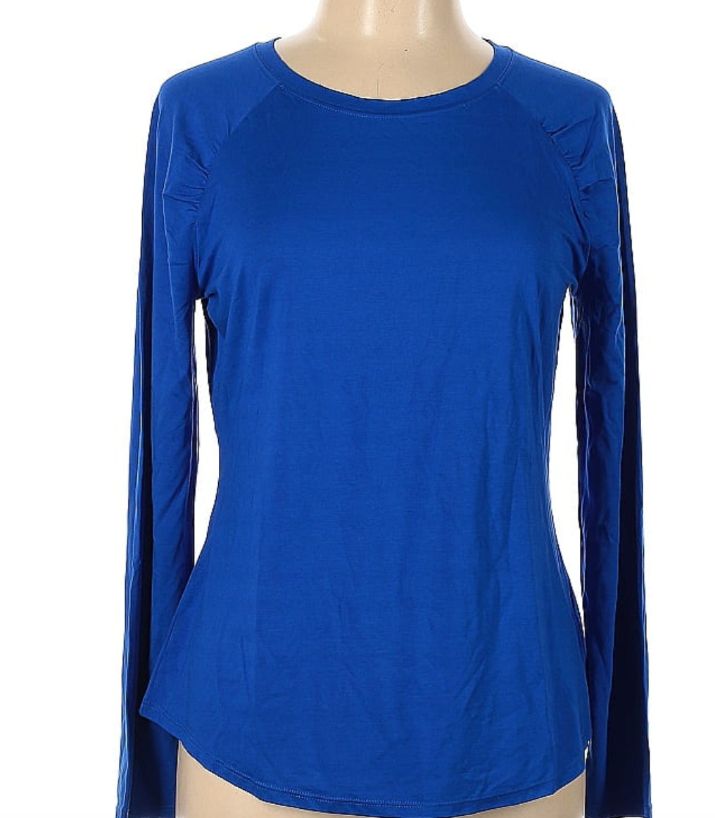 NWT LILLY PULITZER SIZE LARGE LUXLETIC LIZBETH TEE *IKAT BLUE* UPF 50+