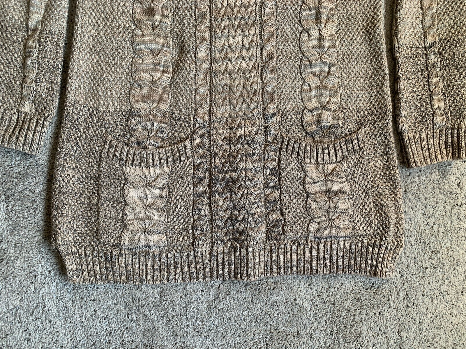 Jeanne Pierre Womens Cable Knit Long Sleeve Tan Long Sweater With Pockets SMALL