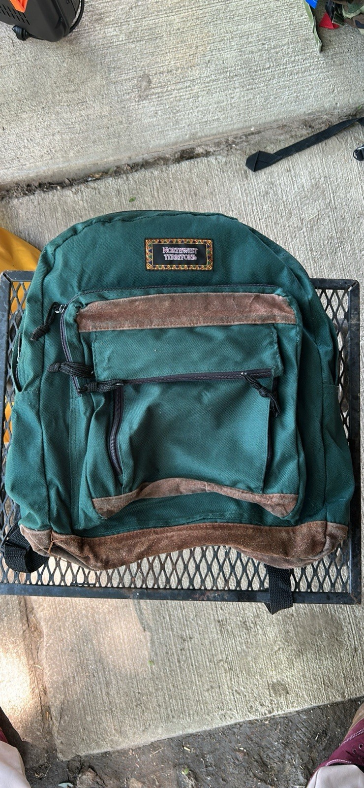 Vintage Northwest Territory Backpack Bag Leather Suede Bottom Aztec – Green