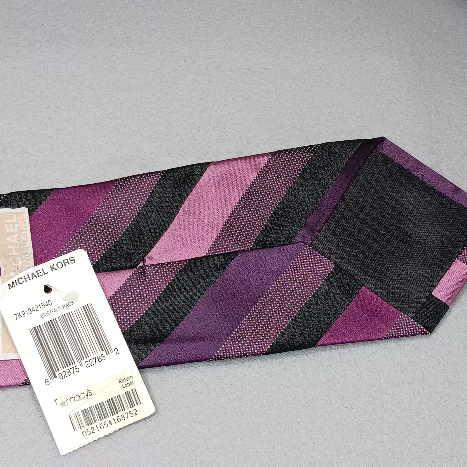New MICHAEL KORS 100% Silk Tie Purple Striped Event Office Classic Preppy Retro