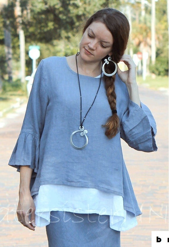 BRYN WALKER Light Linen FRAN SHIRT A-Line Top Bell Sleeves XS S M L XL COLORS