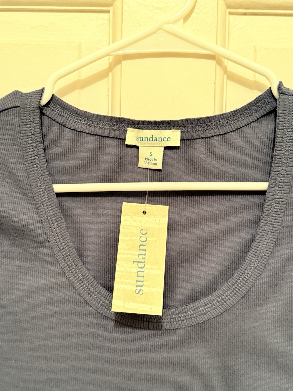Sundance Women’s Blue Solid Ribbed Knit Scoop Neck Cap Sleeve T-Shirt Size S
