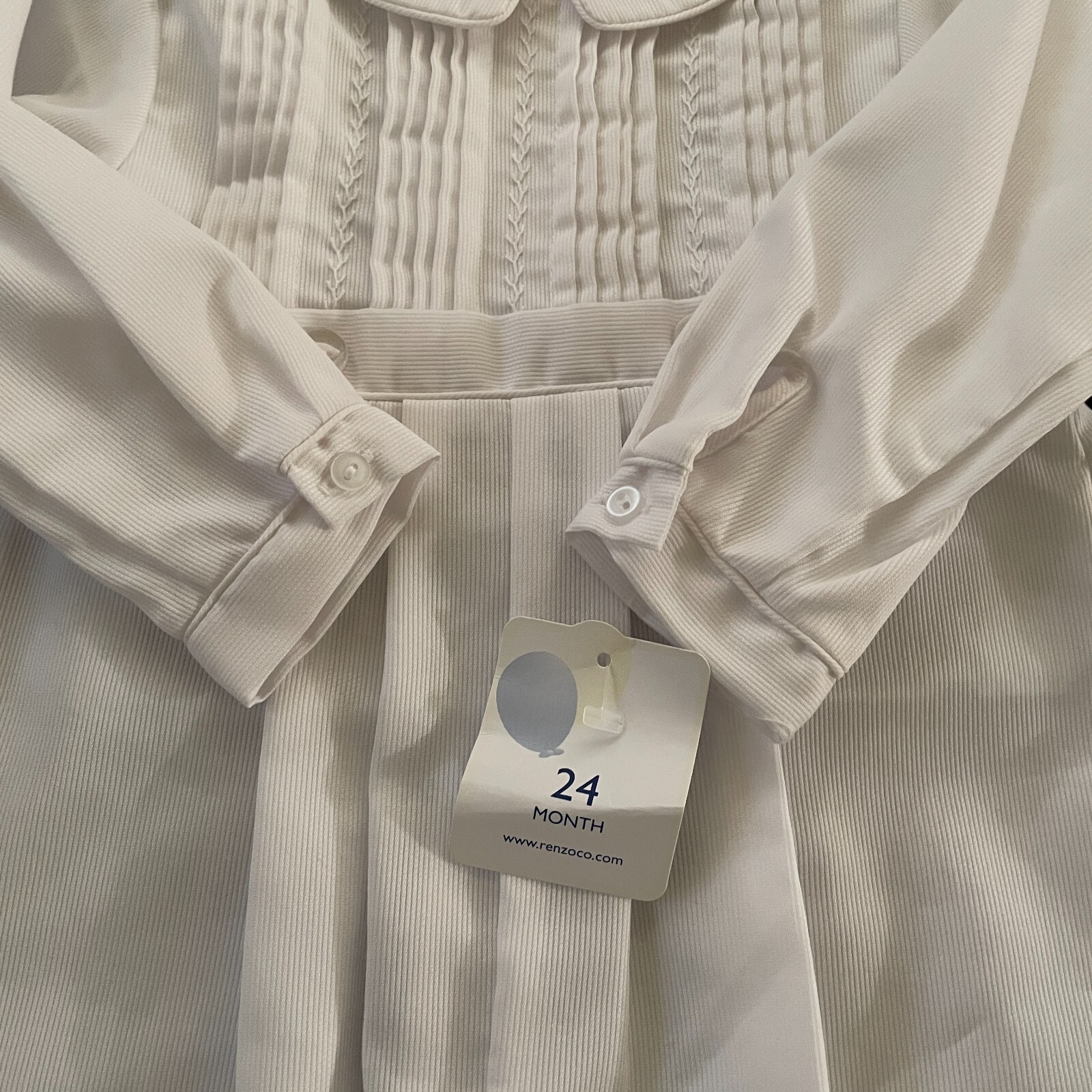 Petit Ami Boys Christening Baptism Outfit 24 Mon White Coverall Bonnet Set Tucks