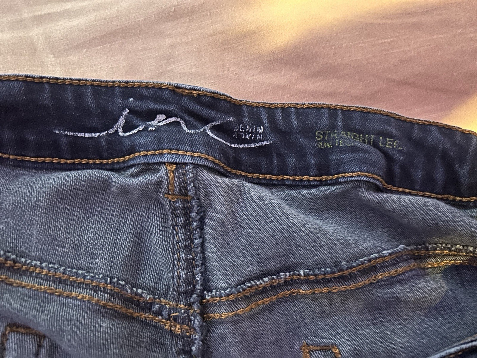 L.A. Blues Blue Dark Wash Denim Straight Jeans Plus 20W Mid Rise 5-Pocket