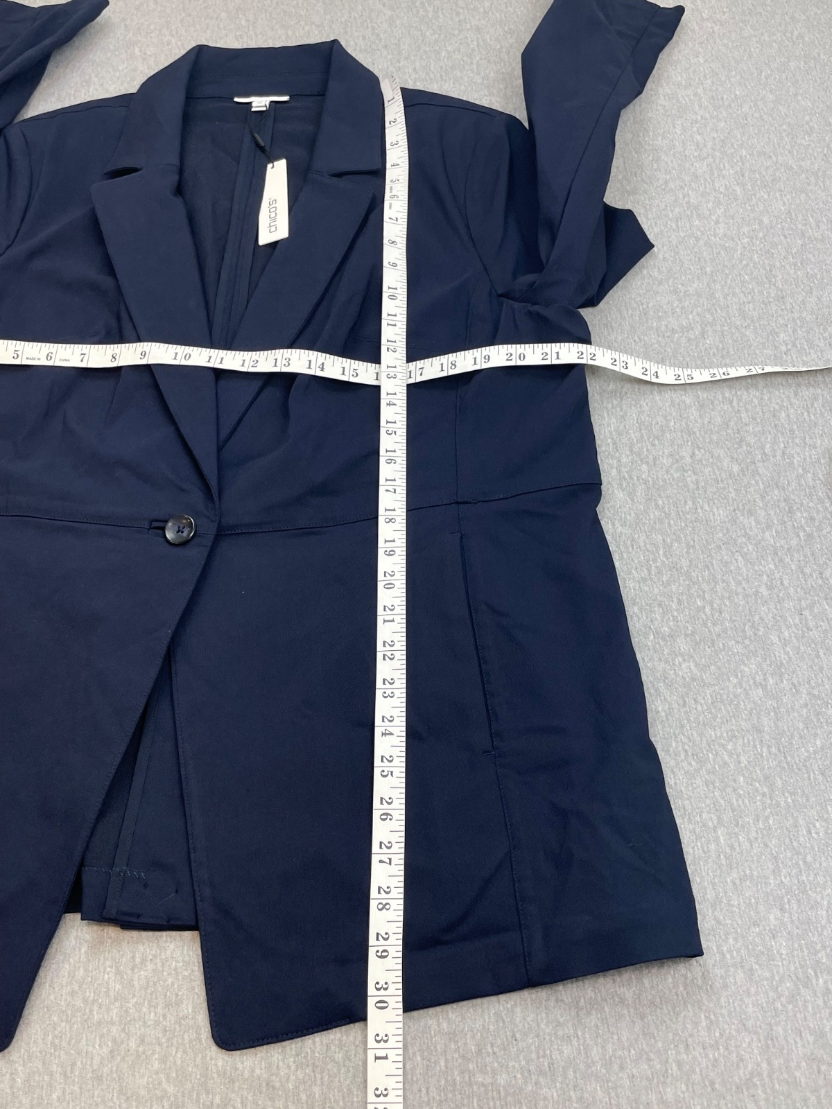 Chicos Blazer Womens 3.5 (XL/18) Navy Blue Stretch One-Button Single Breast NWT