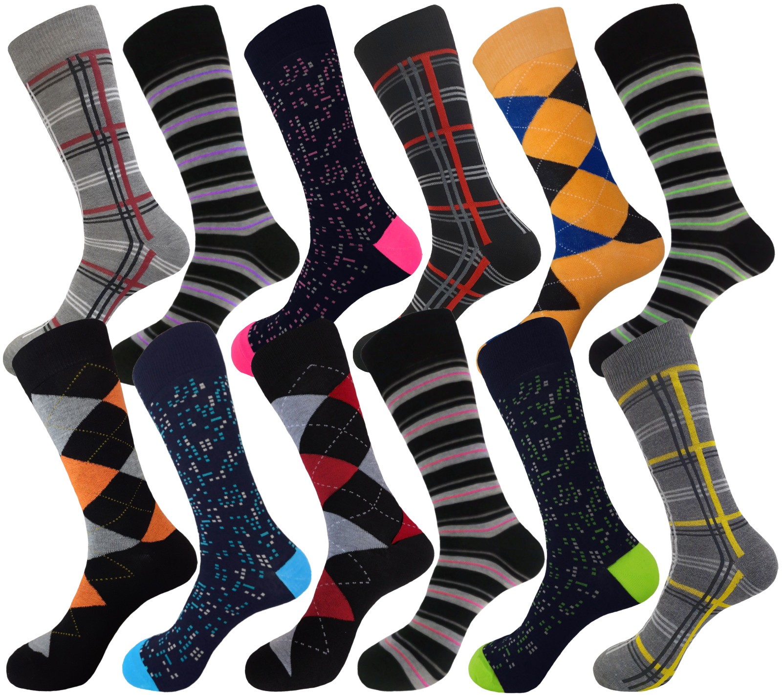 3-12 Pair MULTI PATTERN First quality Multi color Men’s COTTON Dress Socks 10-13