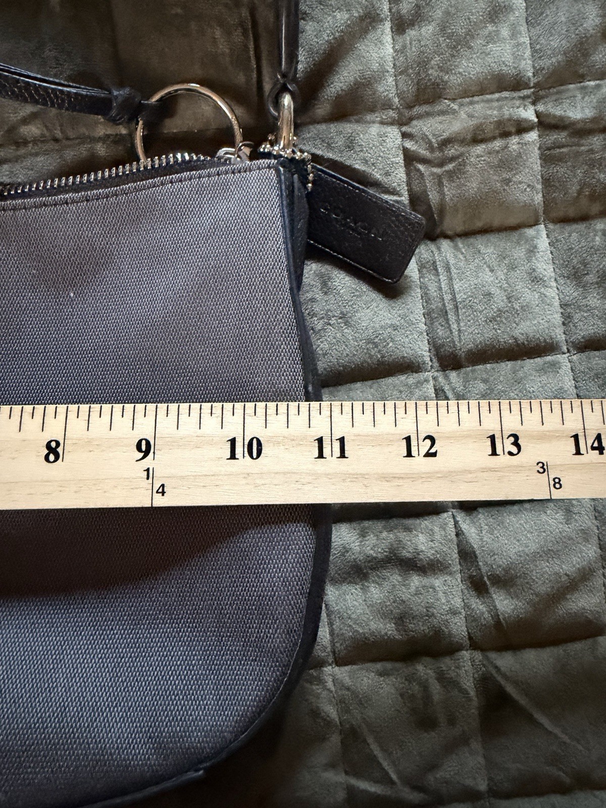 Coach Logo Stripe Gray Shoulder Bag Zip Gold Hardware, Detachable Strap