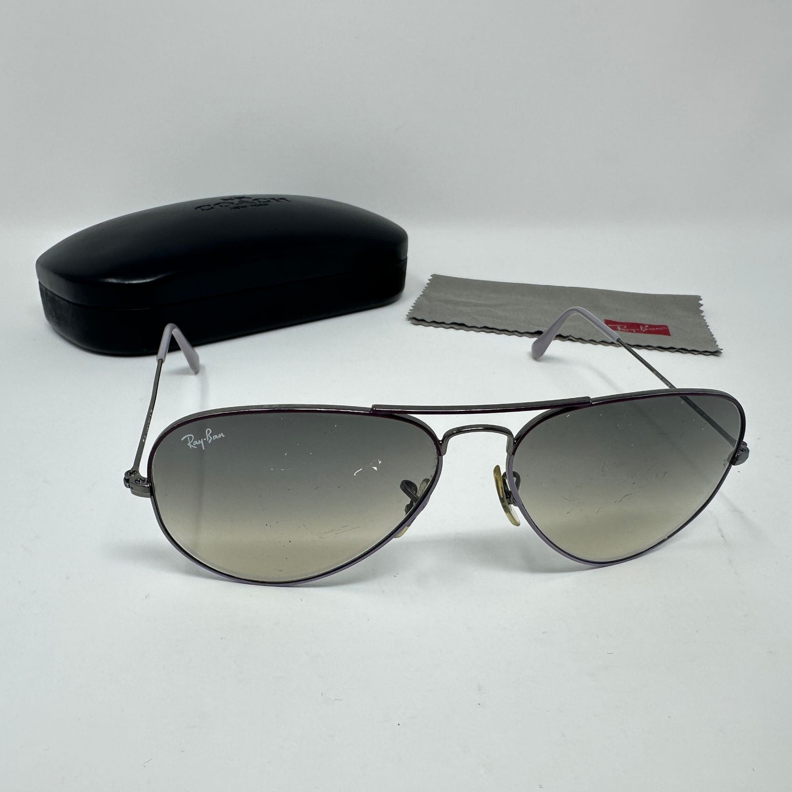 Ray-Ban Aviator Sunglasses Unisex Large Metal RB3025 Purple Frame Lens Scratches