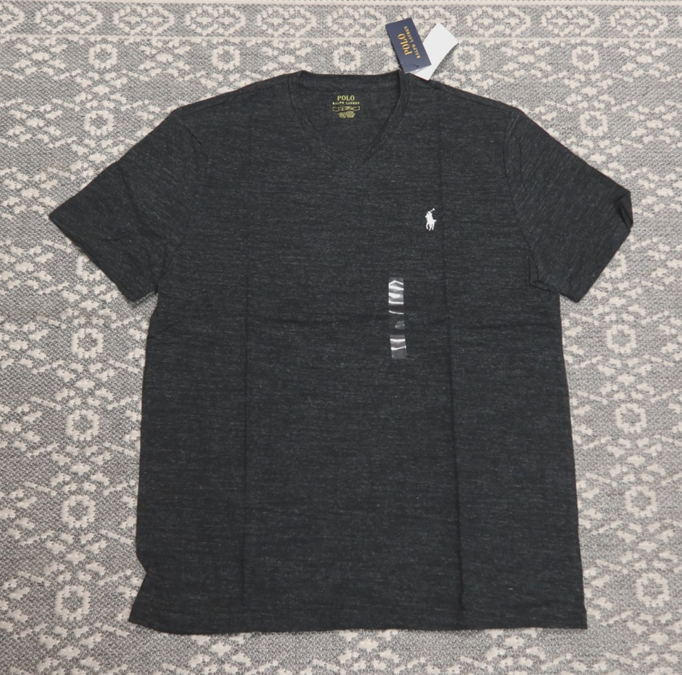New Polo Ralph Lauren Men’s V-Neck T-Shirt Tee – LARGE – Black Heather