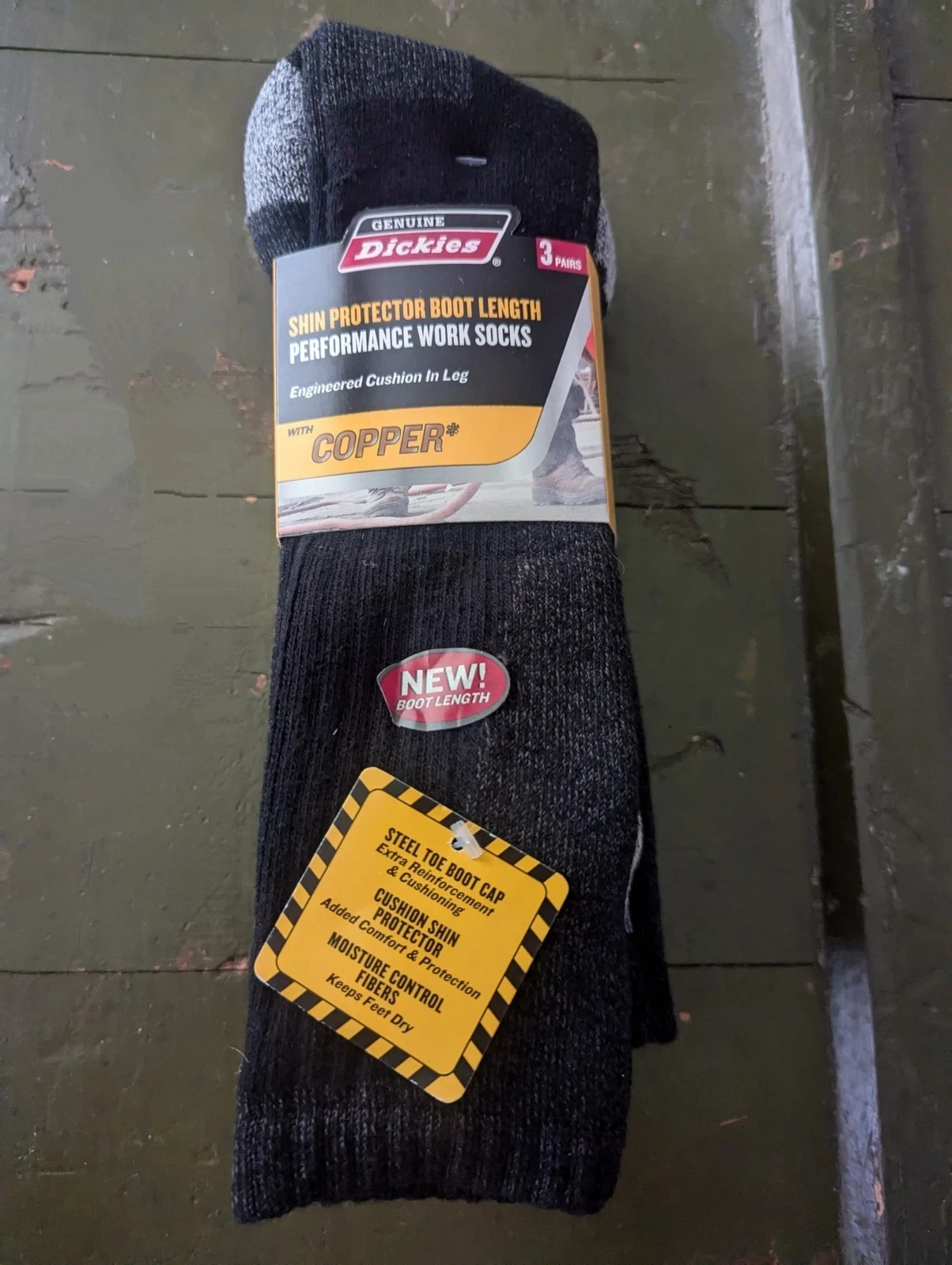 Dickies Steel Toe Shin Protector Boot Length Work Sock Black 6-12 copper-3 pair