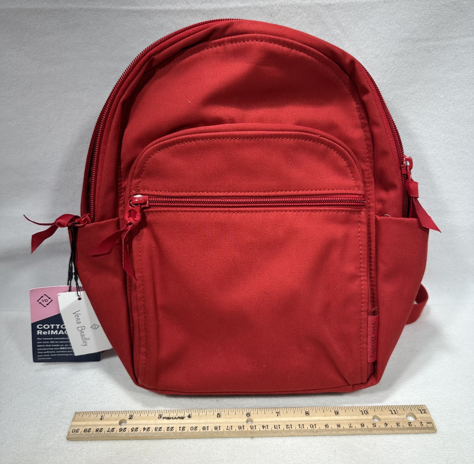 NEW – Vera Bradley Cotton Small Backpack – Cardinal Red – Recycled Cotton