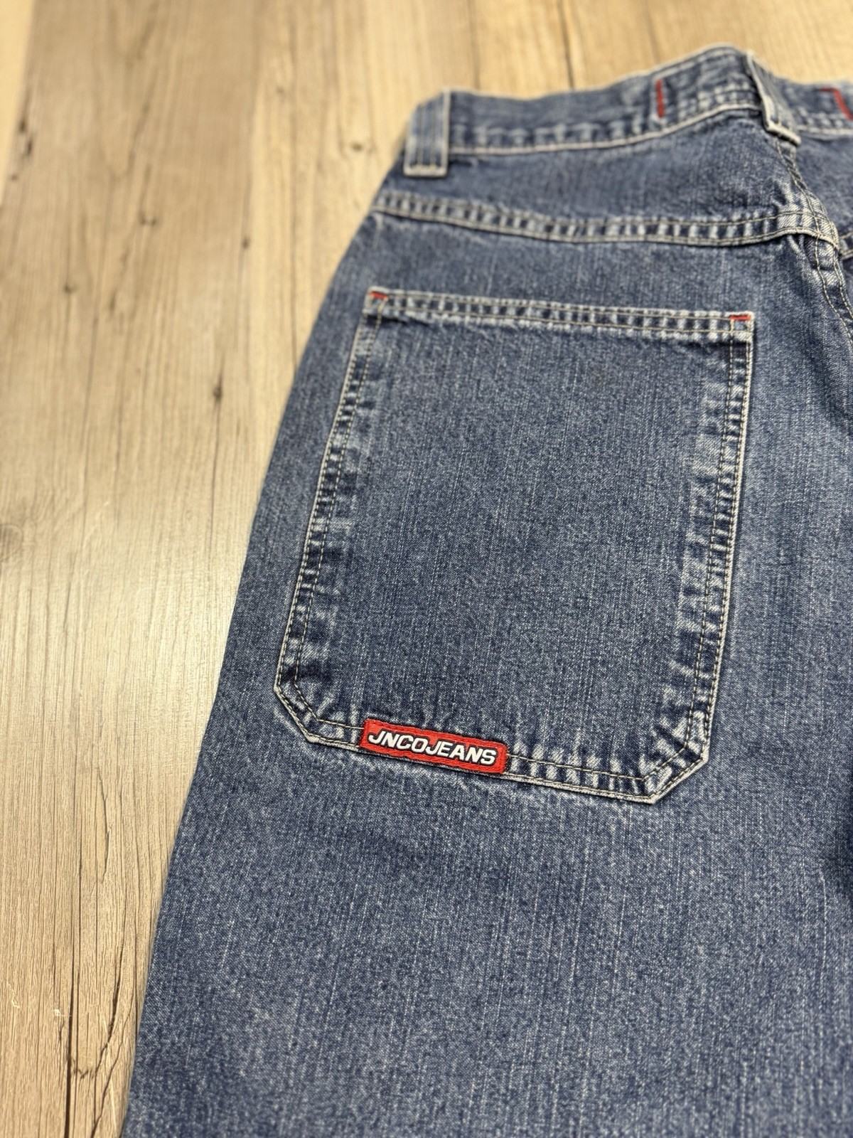 JNCO Men’s Blue Medium Wash Wide-Leg Denim Jeans Relaxed Fit Dragon Print