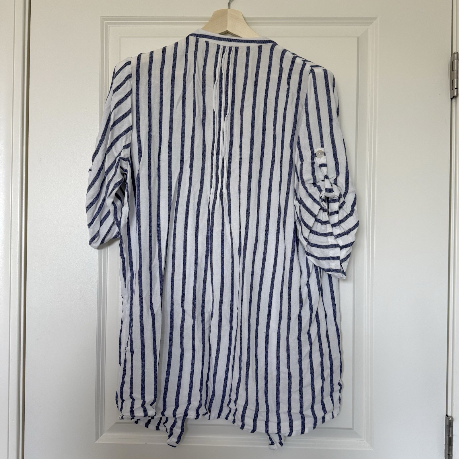 Club Z Collection Striped Tunic Blouse XL Blue White Coastal Beach Linen Look