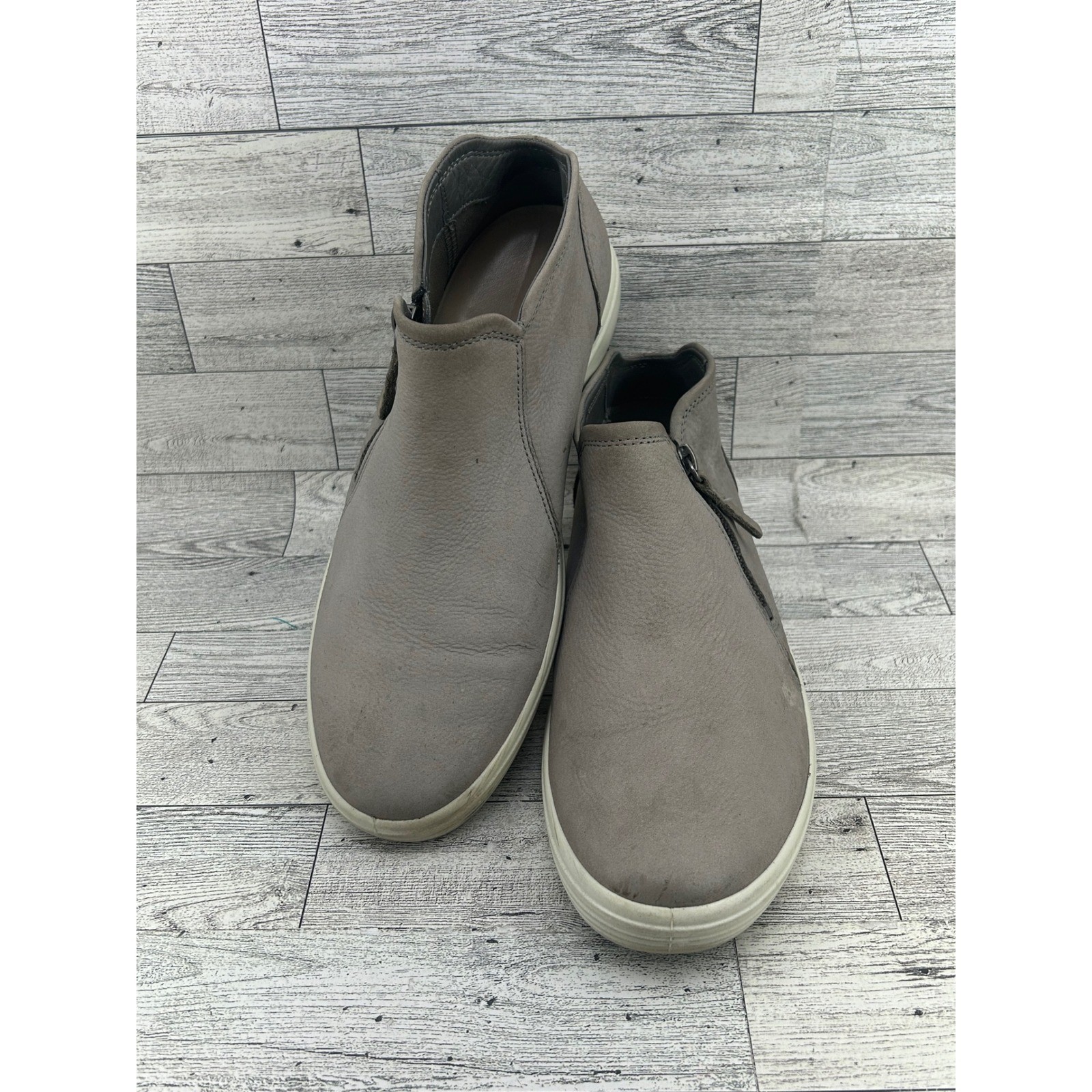ECCO Soft 7 Slip On Mid Boots Grey Leather Zip Side Women EU 40 US 9