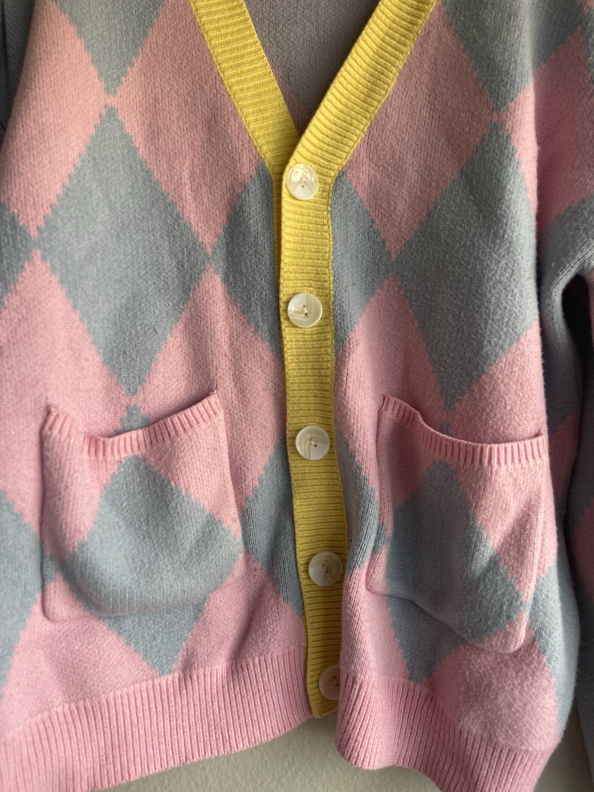 Steady Hands Howls Moving Castle Argyle Cardigan Pink/Yellow Women’s Sz M/L
