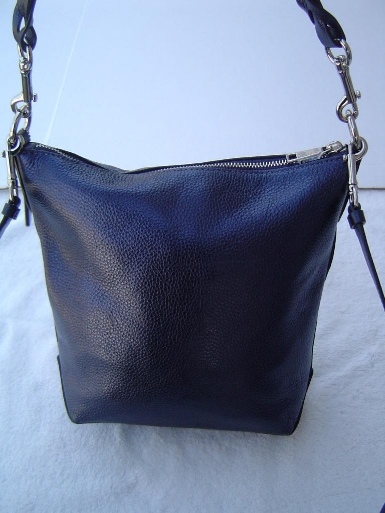 AUTHENTIC COACH METALLIC BLUE PEBBLE LEATHER MINI ABBY DUFFEL BAG #87691