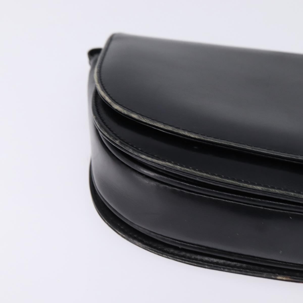 CELINE Horse Carriage Shoulder Bag Leather Navy Gold Auth BA6372