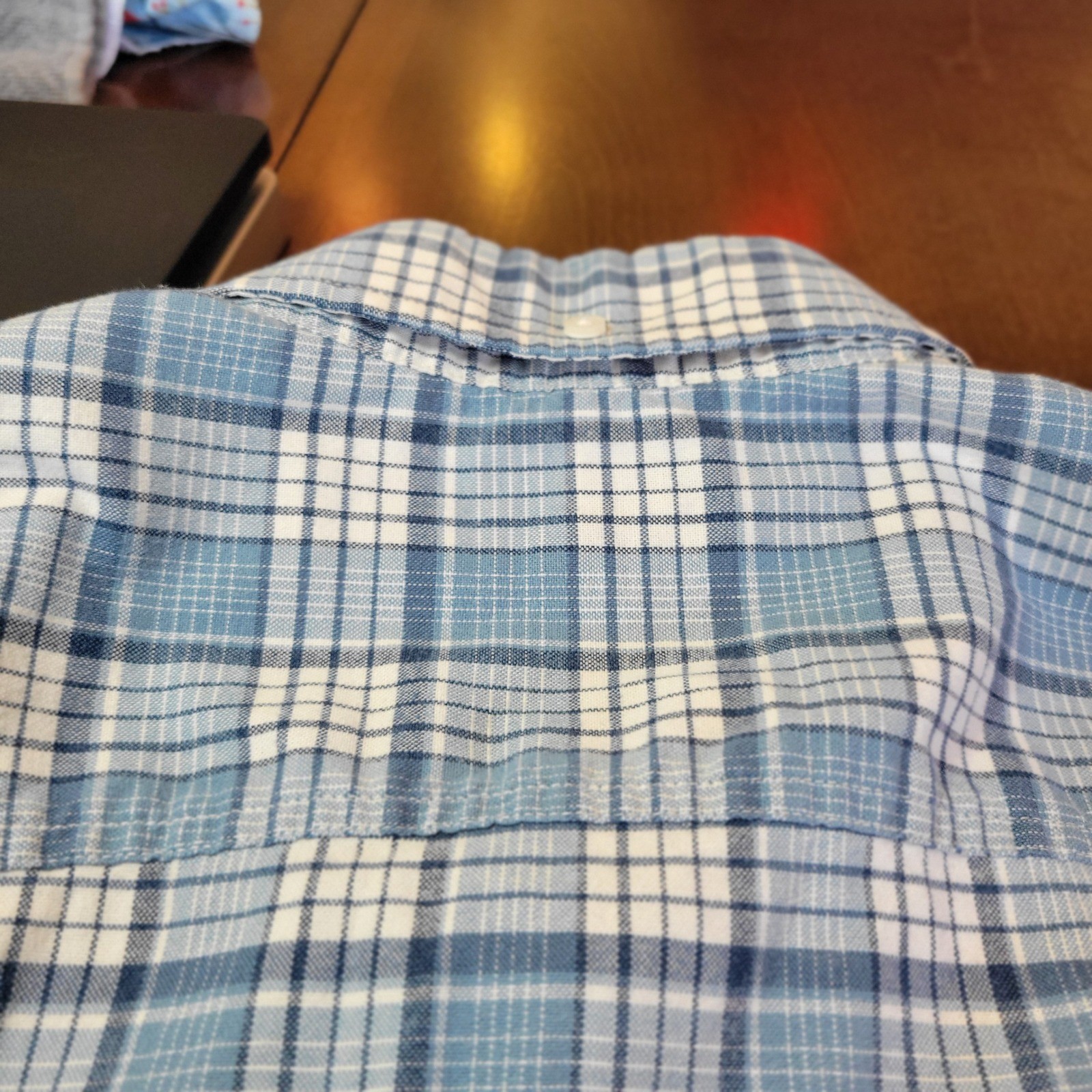 LL Bean Mens Slightly Fitted Short Sleeve Plaid Button Down Shirt Sz Large Blue