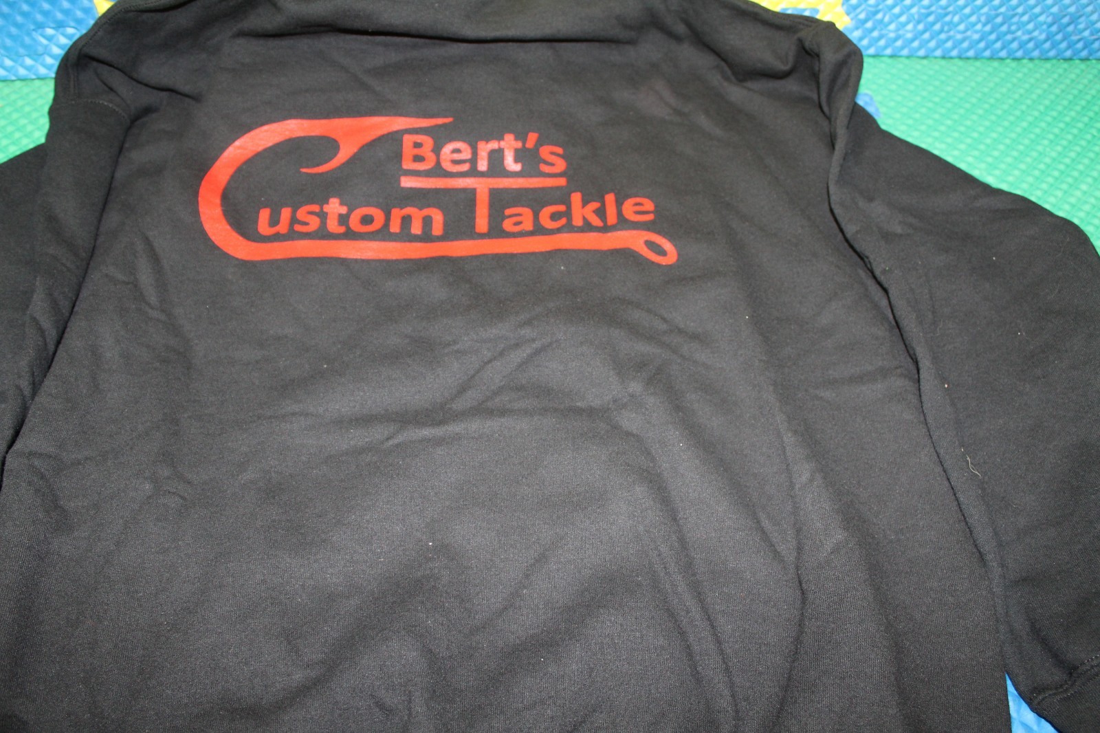 Berts Custom Tackle 50/50 Poly/Cotton Black Hooded Sweat Shirt Choose Size