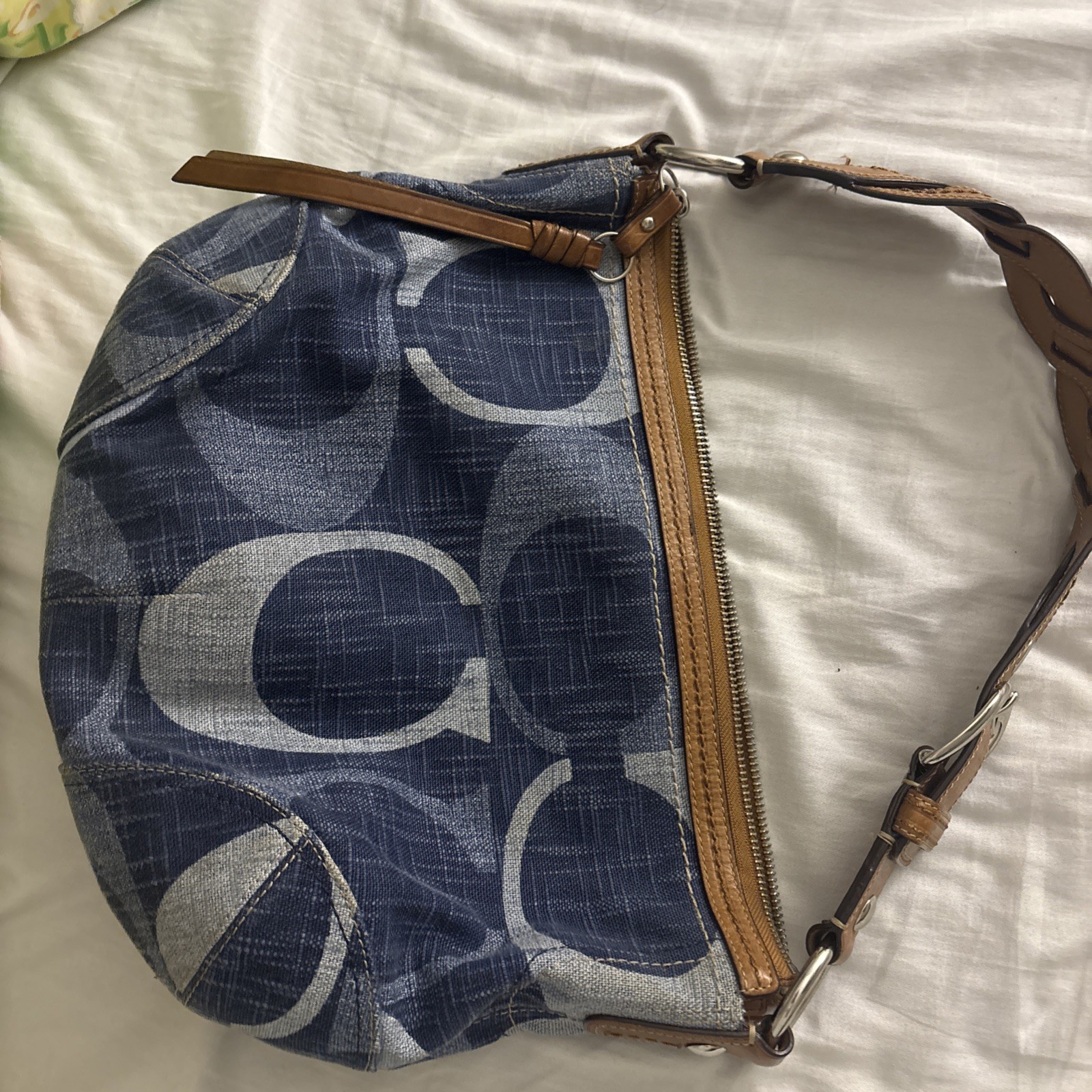 Vintage Y2K Coach Carly Hobo Bag- Blue Signature Denim with Tan Braided Leather