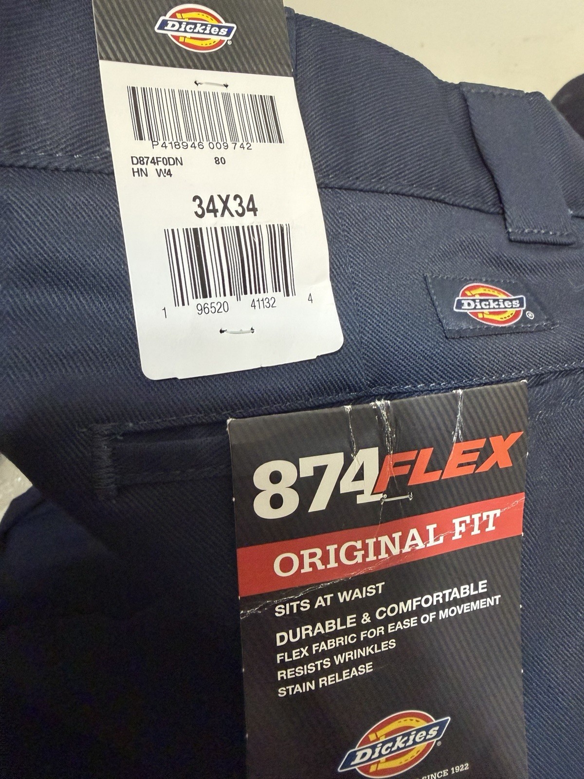 Dickies 874 Flex Original Fit Work Pants Blue Twill 34×34 D874FDN