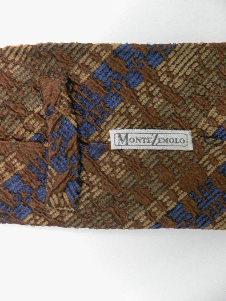 Blue Tan Brown Corduroy Stripes Silk Viscose Tie Italy