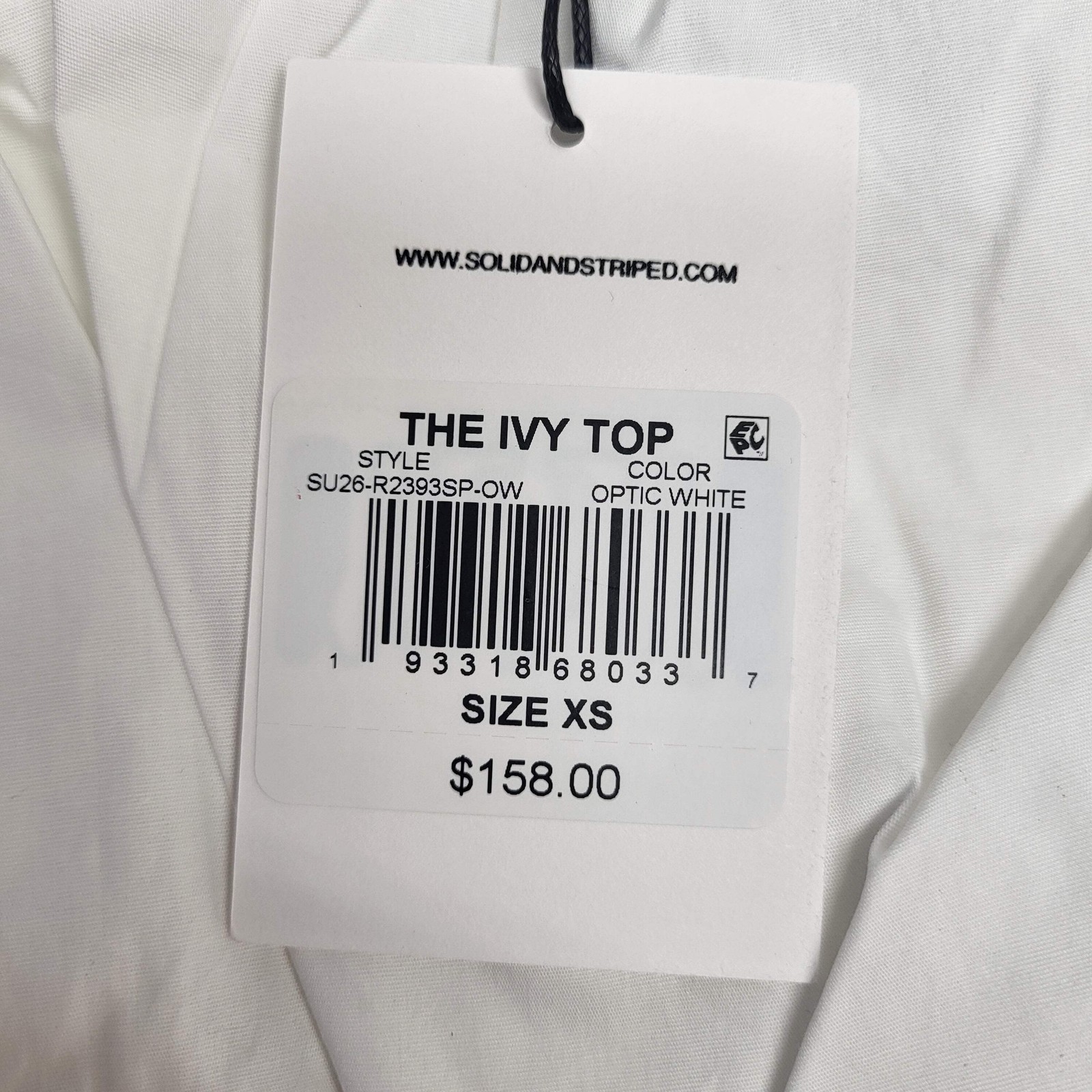 SOLID AND STRIPED The Ivy Top Bubble Crop Sz XS Optic White SU26R2393SPOW