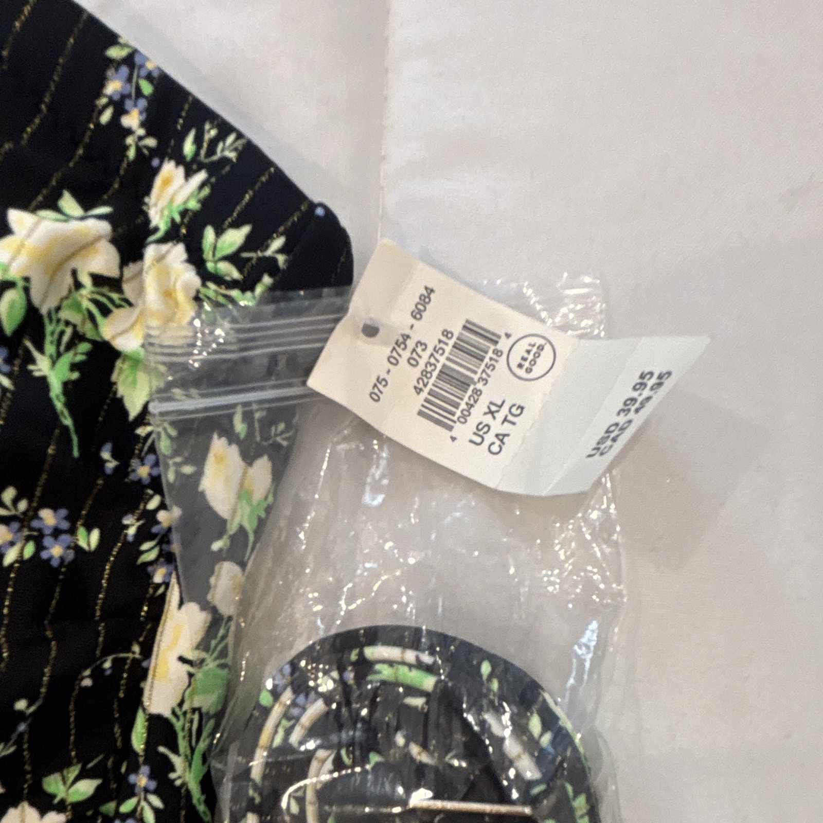 Aerie XL High-Waisted Bandeau Bikini Set Floral Striped Black Yellow