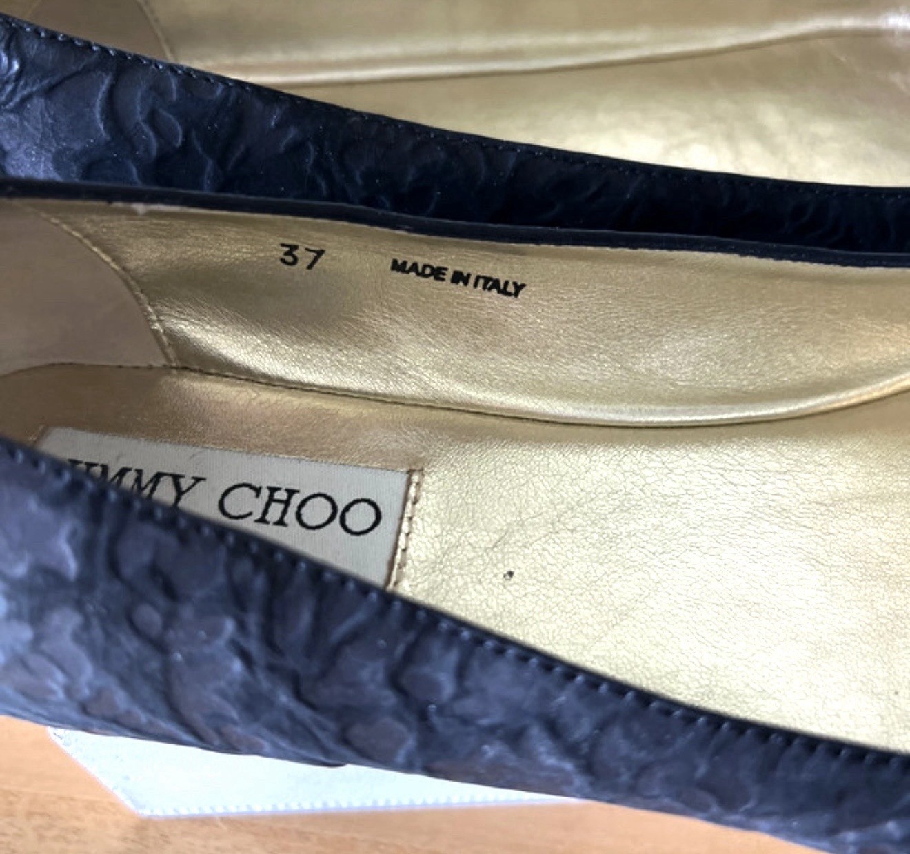NEW Jimmy Choo Women’s US 7 EU 37 Black Floral Leather Ballet Flats Slip-On