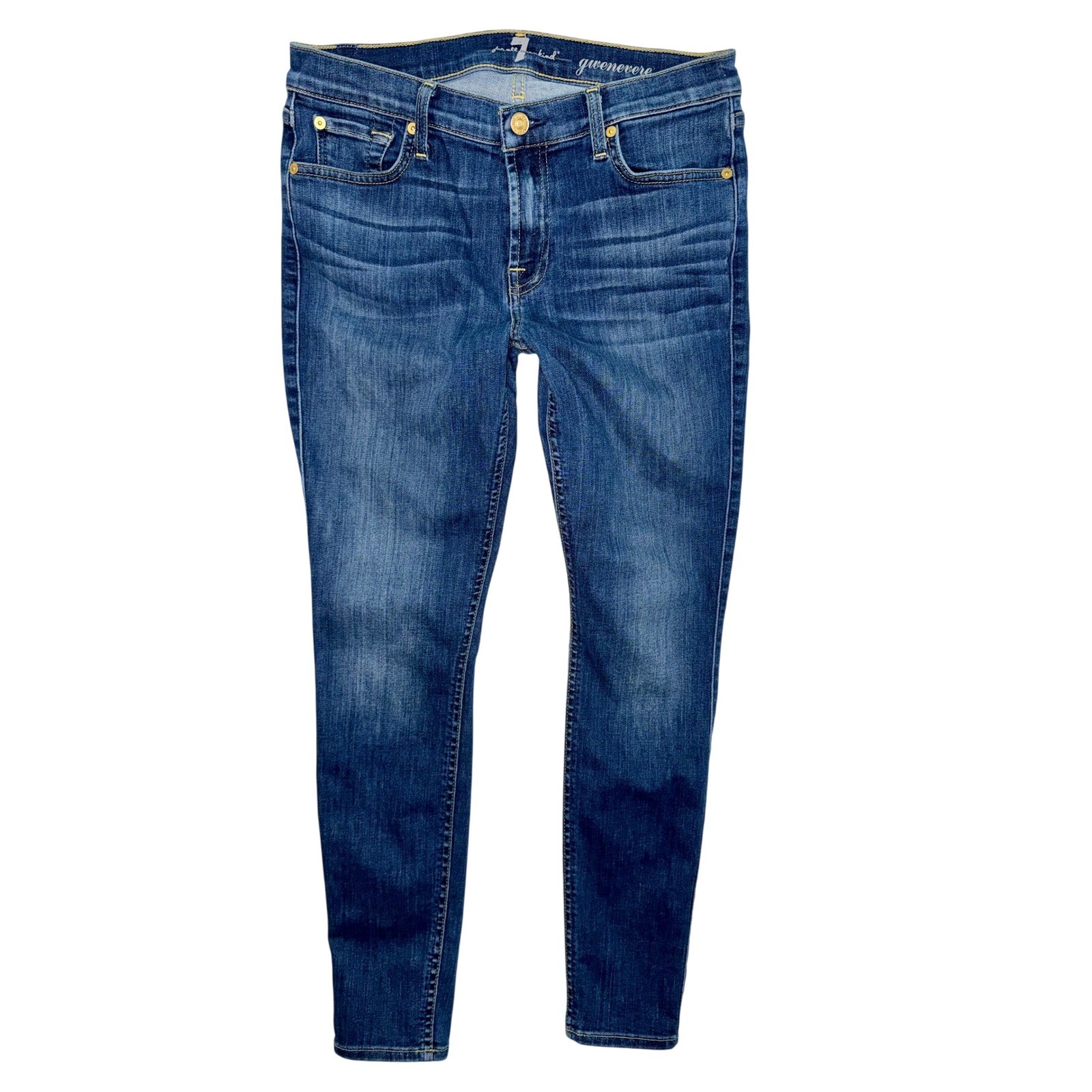 7 For All Mankind Gwenevere Skinny Jeans Medium Wash Blue Denim Size 28