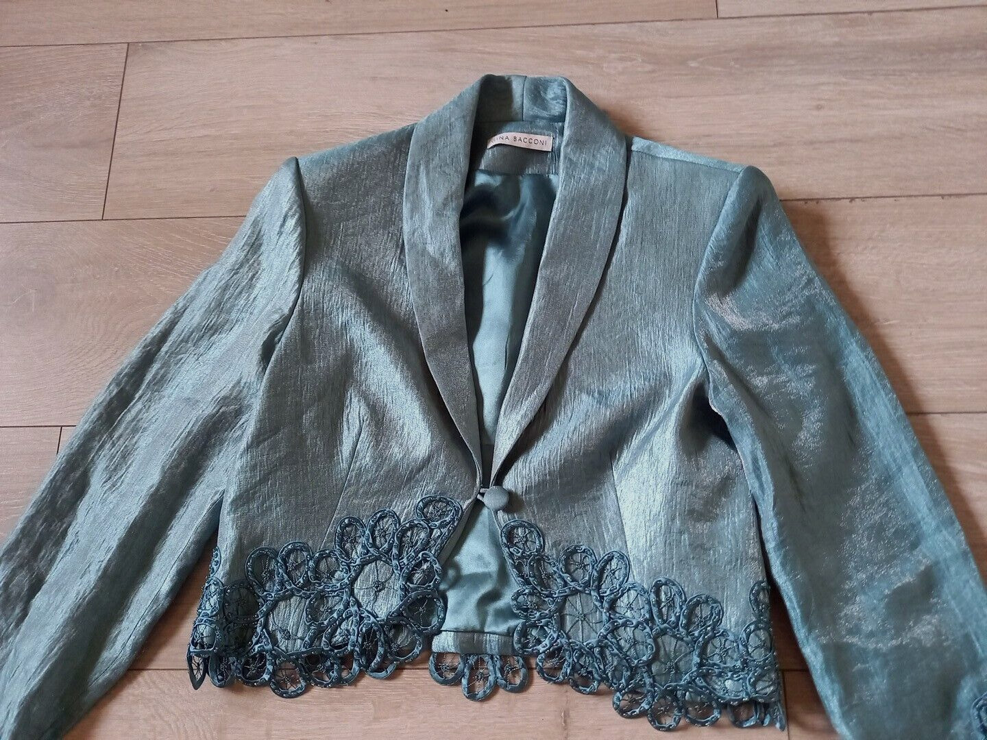 Gina Bacconi Duck Egg Dress & Jacket Faux Silk Embellished Wedding Occasion UK8