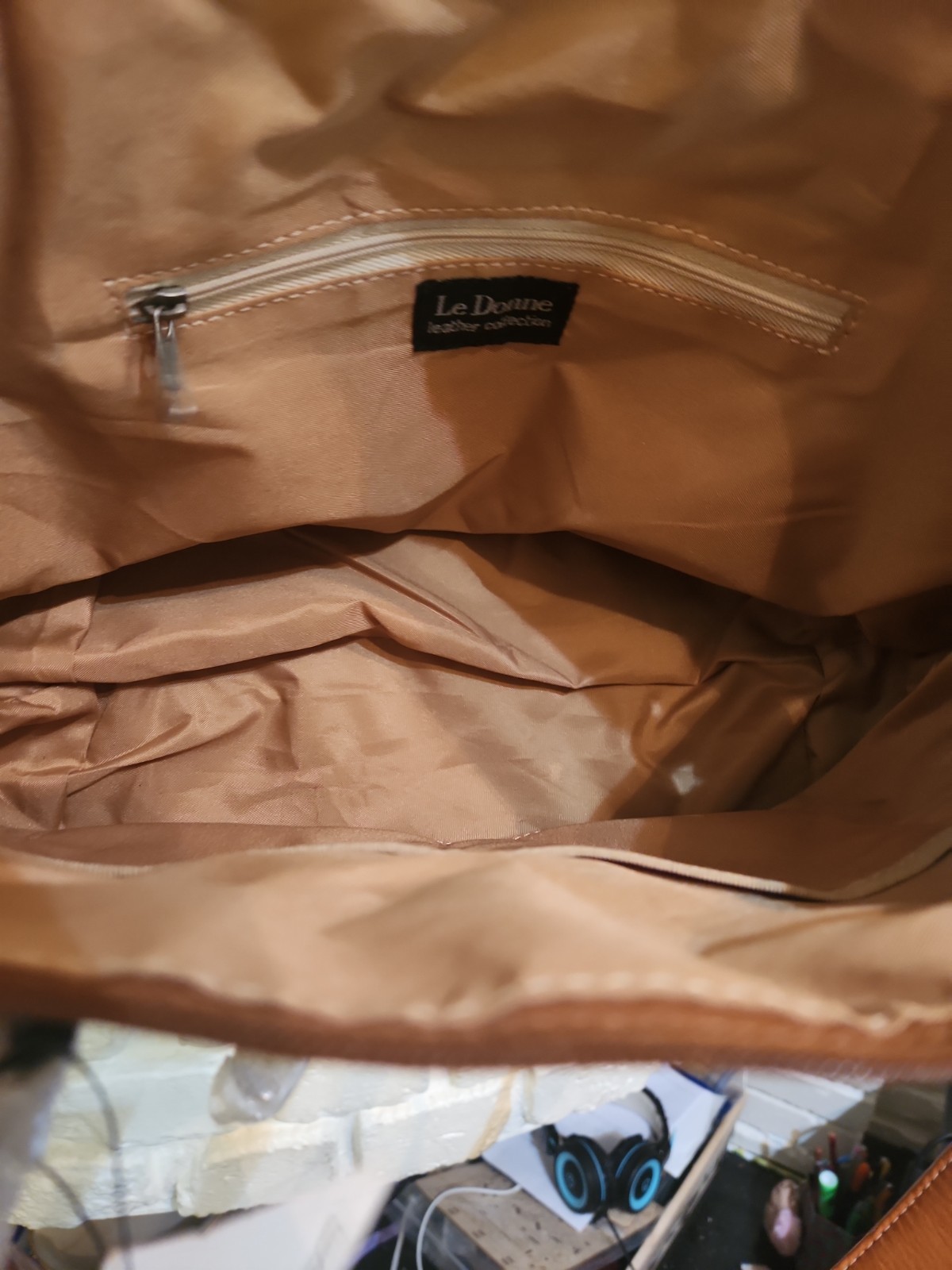 Le Donne All Leather Rich Tan Shoulder Top Handle Satchel Purse