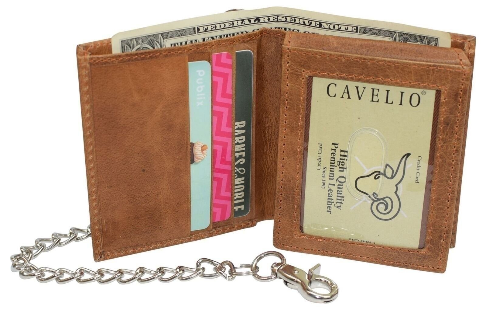 Men’s Chain Biker RFID Blocking Genuine Leather L Shape Bifold Wallet USA Series
