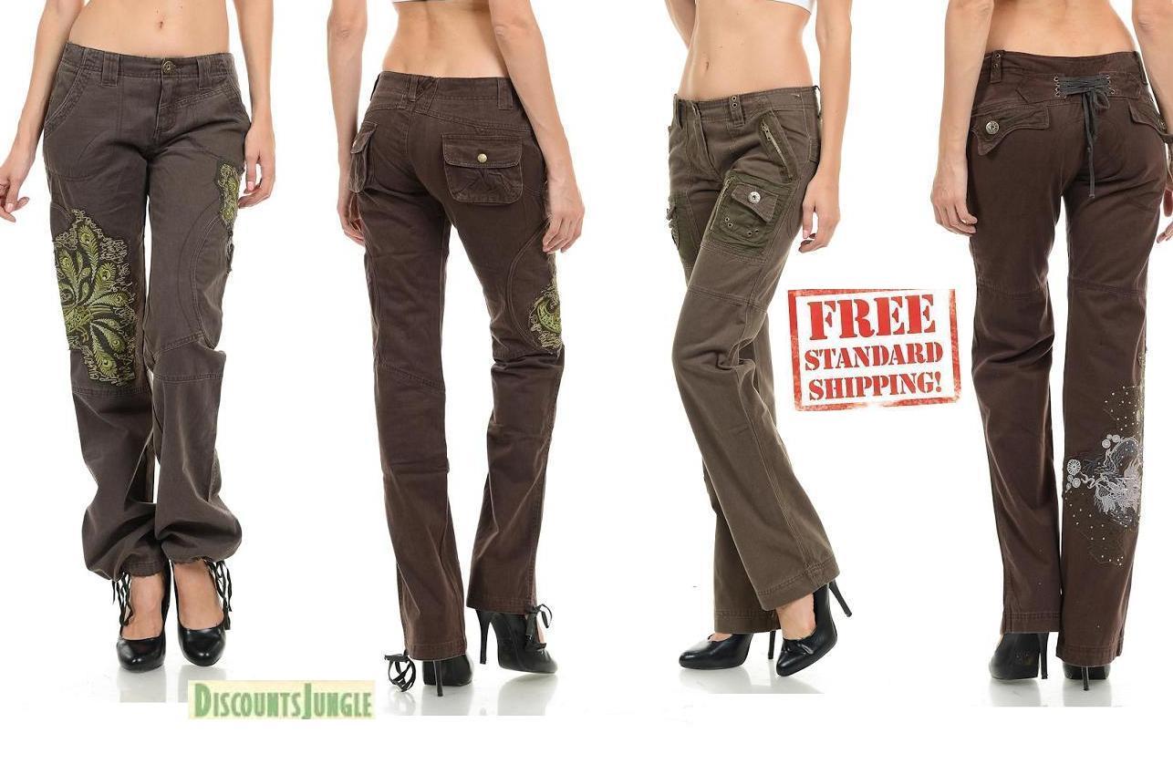 Womens Hipster Military Cargo Pocket Combat Trousers Leisure Army Casual PANTS