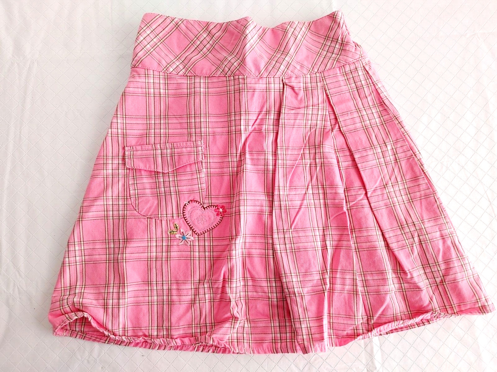 Healthtex Skort Wide Waistband w/ Back Elastic Pocket & Heart Pnk Plaid 8 #15525