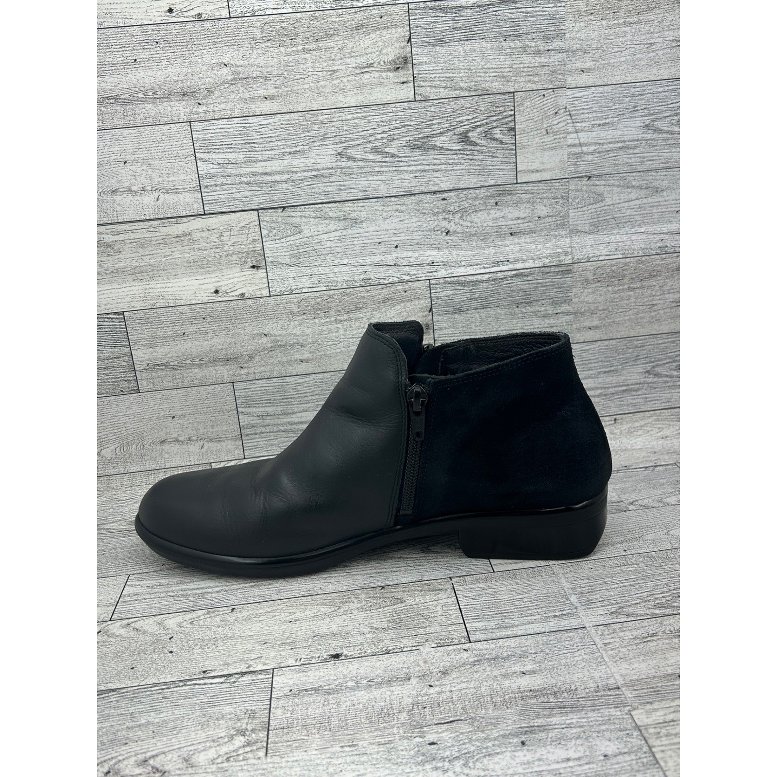 Naot Black Leather Suede Dual Zip Ankle Boots Women Size EU 40 US 9-9.5