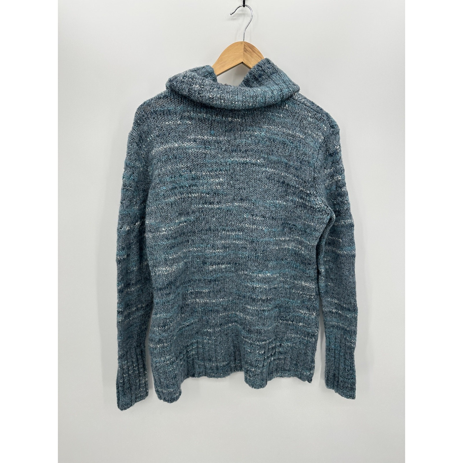 RuffHewn Womens XL Blue Wool Blend Cowl Neck Pullover Chunky Knit Sweater AJ15