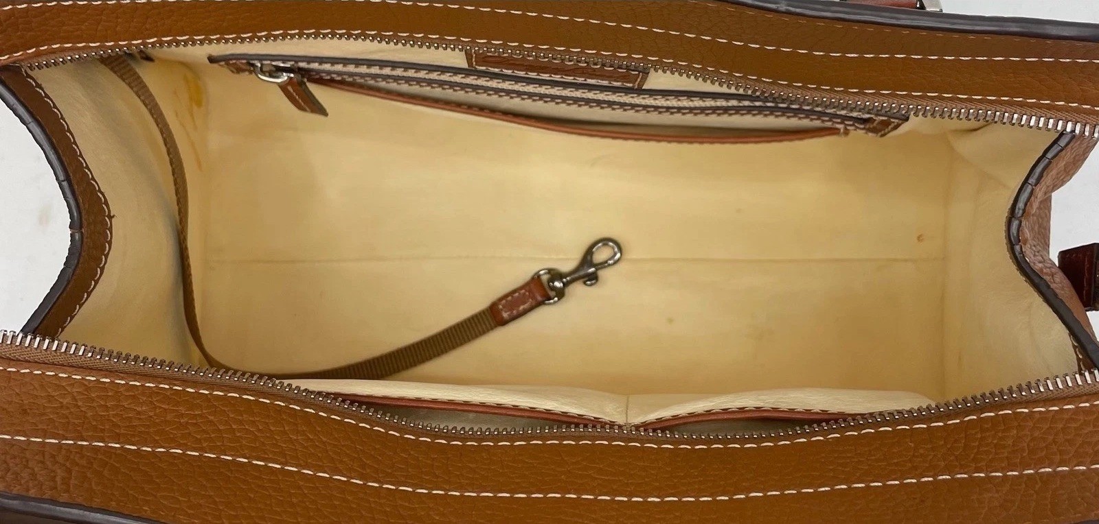 Dooney & Bourke Cambridge Zip Satchel Tan Pebbled Leather Tote Shoulder Bag READ