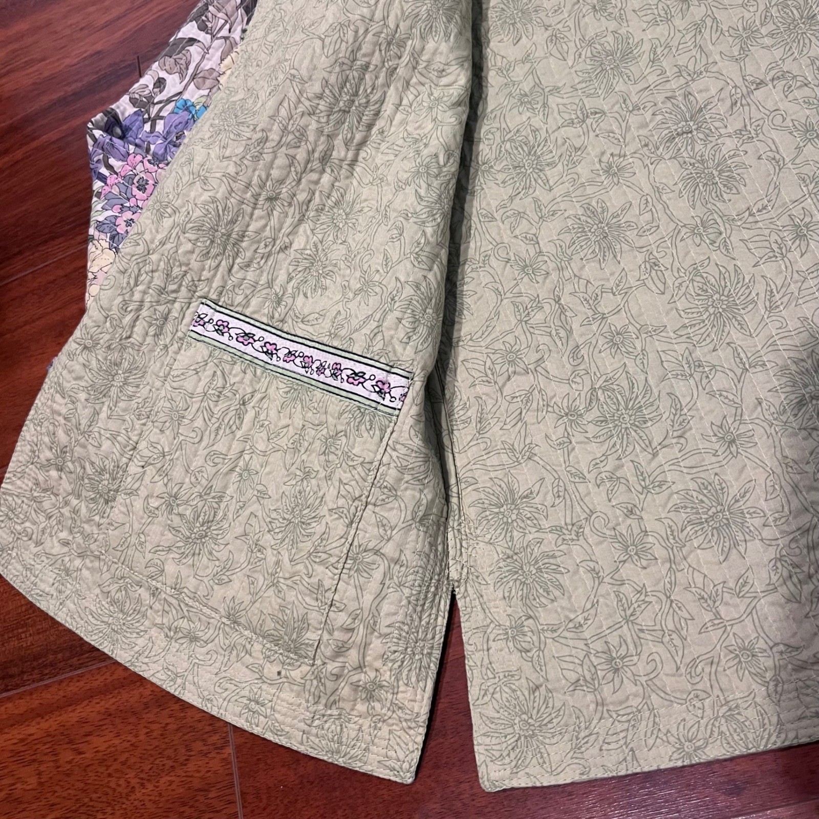 Reversible Quilted Floral Jacket Green Pink Blue Botanical Print Coat Whimsical