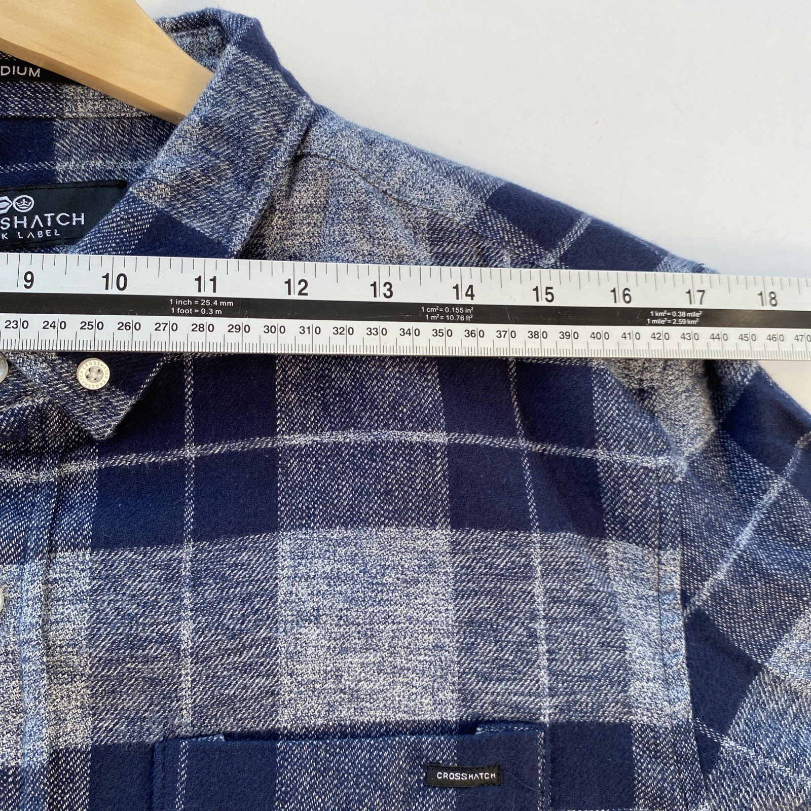 Crosshatch Black Label Shirt Men’s Medium Blue Check Cotton Flannel Shirt