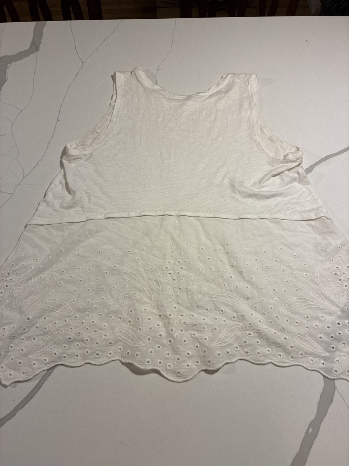White Eyelet Layered Tank Top Womens Vacation Summer Large