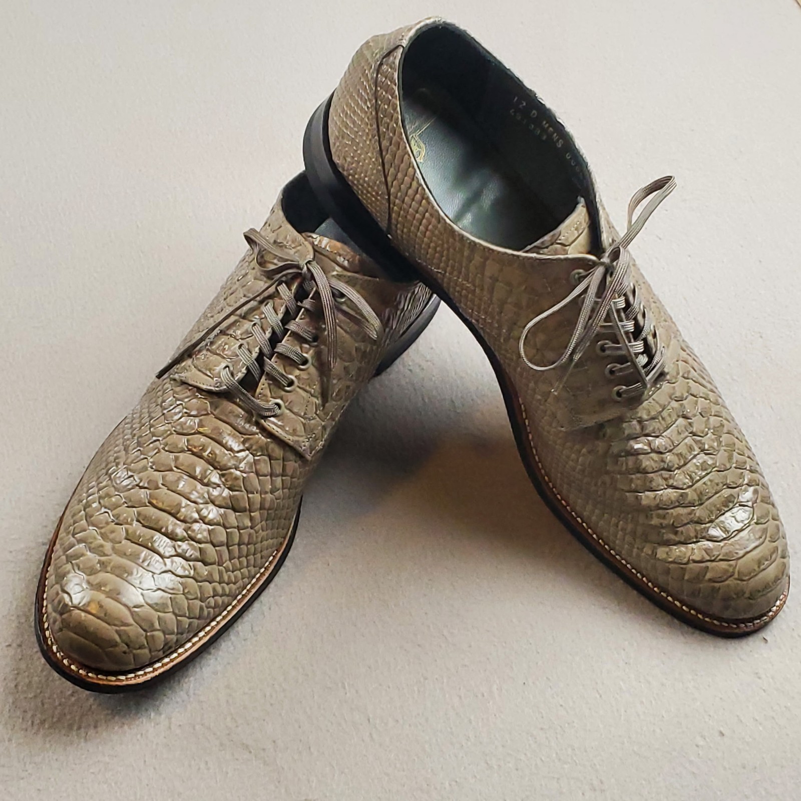 Stacy Adams Men’s Madison Gray Anaconda Leather Snakeskin Print Oxford Size 12 D