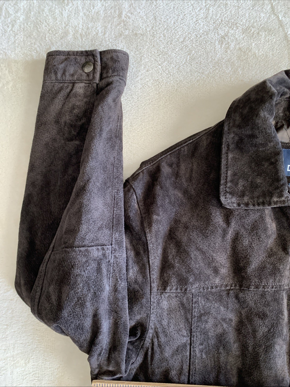 Dockers Premium Mens Suede Leather Coat – Dark Brown – Size Medium Preowned