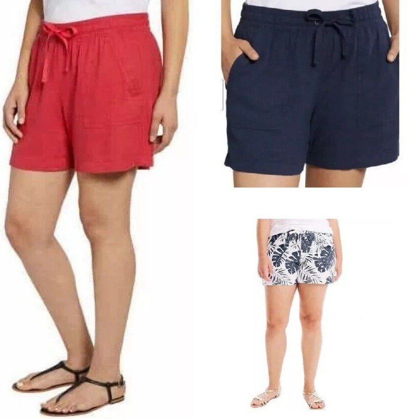 Nautica Ladies’ Linen Blend Pull-On Short Blue / Coral Size – Large, XL,XXL-NWT