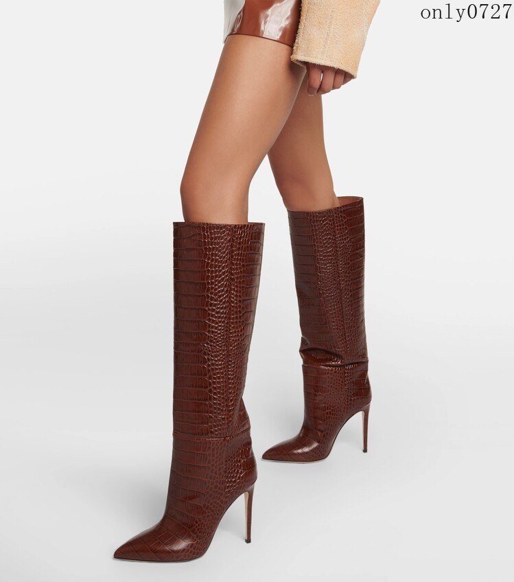 Women’s Knee High Boots Alligator Crocodile Pattern High Stiletto Heel Shoes Hot